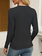 お買い得  女性用作業トップ-女性用 シャツ 純色 スタイリッシュ 近代の カジュアル 長袖 クルーネック レギュラートップス ワーク ブラック ホワイト ピンク グリーン 秋 冬
