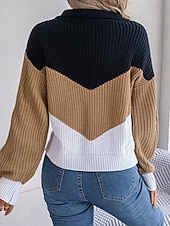 economico Motivi grafici e dettagli-Per donna Felpa Giornaliero Informale A strisce Collo a polo Lavorato a maglia Manica lunga Top regolari Maglia Ufficio Blu Cachi Autunno Inverno