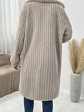 billiga Pälsar och Läder-Dam Vinterkappa Fleece-jacka Teddyrock Håller värmen Andningsfunktion Ficka Mode Ledigt Slät Arbete Gata Enkelknäppt Lång Nedvikt Lös passning Långärmad Ytterkläder Brun Mörkgrå Beige Höst Vinter