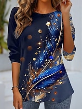 cheap Art&amp;Design tee-Women&#039;s T Shirt Casual Print Long Sleeve Regular Tops Crew Neck Daily Blue Purple Green Spring Fall