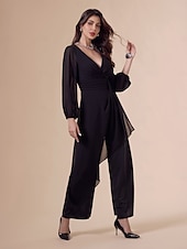 זול Jumpsuits-סרבל א-סימטרי עמוק עם רגליים רחבות