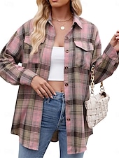 abordables Vestes chemise-Veste décontractée Femme Extérieur Plein Air Usage quotidien mode Décontractées Avec poches Imprimer Normal Manteau Rose Claire Rouge Orange Automne Hiver Boutonnage Simple Col rabattu Standard S M L