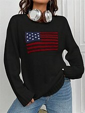 cheap Graphic Patterns &amp; Details-Women&#039;s Sweater Daily Stylish Casual Graphic Crew Neck Crewneck Long Sleeve Regular Tops Knit Going out Black White Fall Winter