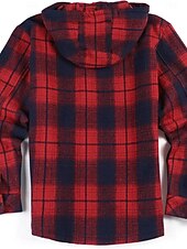 preiswerte Herrenjacken &amp; Herrenmäntel-Herren Hemdjacke Kapuzenjacke Shacket Flanell-Fleecejacke Täglich Urlaub warm Mit Kapuze Herbst Winter Schottenstoff Kariert Modisch Strassenmode Kargen Standard Schwarz Dunkelrot Hellgrün Rote Blau