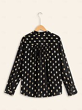 baratos Blusas e Camisas-blusa de chiffon com gola e manga julieta e bolinhas