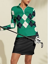 abordables Polos y cremalleras cortas-Mujer Camisas de polo Negro Azul Verde Manga Larga Camiseta Ropa de golf para damas Ropa Trajes Ropa Ropa