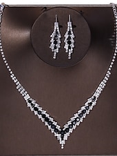 economico Collana da donna-set di collana e orecchini di cristallo blu di lusso da donna - eleganti gioielli da sposa per matrimoni e occasioni formali