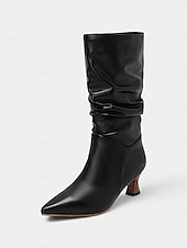 abordables Bottes souples-bottes rouges souples mi-mollet pour femmes avec bout pointu et talons aiguilles – chaussures d&#039;hiver à la mode pour les fêtes et les tenues décontractées