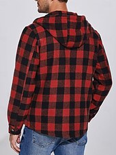preiswerte Herrenjacken &amp; Herrenmäntel-Herren Hemdjacke Kapuzenjacke Shacket Flanell-Fleecejacke Täglich Urlaub warm Mit Kapuze Herbst Winter Schottenstoff Kariert Modisch Strassenmode Kargen Standard Schwarz Dunkelrot Hellgrün Rote Blau