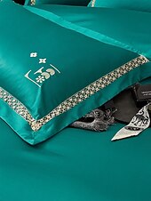 baratos Coleção de elite-Conjunto de cama com capa de edredom de 4 peças, 100% algodão orgânico, tecido macio e respirável, inclui capa de edredom e fronhas para um sono confortável