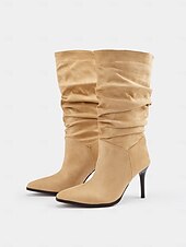 olcso Slouch Boots-női barna, velúr sima, térdig érő csizma tűsarkúval és hegyes orrral, stílusos őszi és téli lábbeli hétköznapi és estélyi viselethez