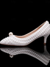 economico sposa-Per donna scarpe da sposa Scarpe bianche Scarpe da sera Matrimonio Feste Floreale Colore a contrasto tacchi da sposa Scarpe da sposa Scarpe da damigella d'onore Perle di imitazione Perline Basso A