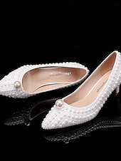 economico sposa-Per donna scarpe da sposa Scarpe bianche Scarpe da sera Matrimonio Feste Floreale Colore a contrasto tacchi da sposa Scarpe da sposa Scarpe da damigella d'onore Perle di imitazione Perline Basso A