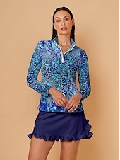 billiga Kvinnors golfkläder-Dam Vandringspolotröja Blå Långärmad Överdelar Golfkläder för damer Kläder Outfits Bär kläder