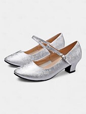 economico Scarpe per balli latini-scarpe da ballo vintage da donna modello mary jane verdi con motivo floreale jacquard e tacco a blocco, perfette per balli da sala, latino americani ed eventi formali