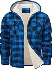 economico Giubbotti e cappotti da uomo-Per uomo Giacca da camicia Giacca con cappuccio Shacket Giacca in pile di flanella Esterno Da tutti i giorni Caldo Tasche Con cappuccio Autunno Inverno Scozzese a quadri Di tendenza Streetwear Bavero
