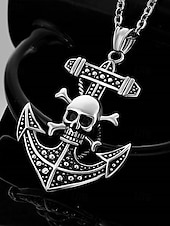baratos Jóias Masculinas-colar masculino com pingente de caveira gótica e âncora – corrente de aço inoxidável com tema pirata vintage para estilos de motociclista, punk e halloween