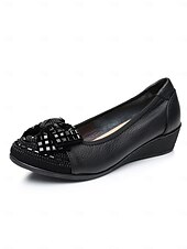 cheap Women&#039;s Flats-Women&#039;s Leather Wedge Flats with Decorative Bow and Embellished Toe – Comfortable Casual Slip-On Shoes for Everyday Wear