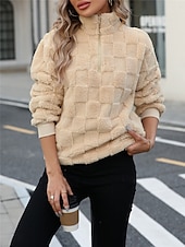 voordelige Vage Sweatshirts-dames sweatshirt casual sherpa fleece effen straat dagelijks gebruik coltrui rits lange mouw beige herfst winter