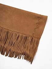 cheap Designer Jackets &amp; Coats-Suede Fringed Flare Cuff Sleeve Jacket