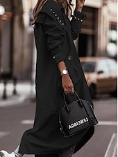 halpa Trench Coats-Naisten Trenssitakki Työ Katu Syksy Talvi Pitkä Takki Loose Fit Aikaisempi Tyylikäs Vapaa-aika Jackets Pitkähihainen Yhtenäinen väri Taskut Musta Apila Harmaa