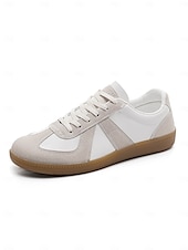 billiga Damsneakers-damsneakers i retro vit mocka och läder - avslappnade gympaskor för vardagskomfort
