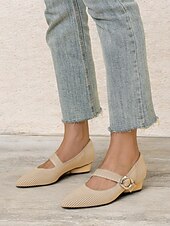 levne Block Heels-dámské pletené boty mary jane s páskem na přezku – pohodlné a elegantní lodičky na nízkém podpatku pro běžné nošení i do kanceláře
