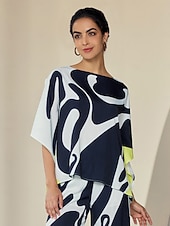 economico Bluse e camicie-camicia in raso di seta manica ungherese camicetta grafica fluida