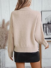 olcso Szilárd színek-Női Pulóver Elegáns Divat Napi Tömör szín Mock Neck Kötött Hosszú ujj Normál felsők Kötött Munka Vörös Barna Bézs Ősz Tél