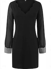 abordables robe noire midi-Robe Fourreau Femme Robe Maxi Maille Vacances Elégant Col V manche longue Standard Noir S M L XL 2XL