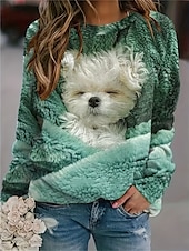 abordables Tienda Gráfica Sudaderas &amp; Sudores-Sudadera de mujer con estampado de perro para uso diario, informal, cuello redondo, manga larga, microelástica, otoño e invierno, cómoda, transpirable, tejido suave