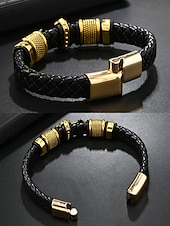 economico Gioielli da uomo-bracciale da uomo con croce con accenti in oro e argento e chiusura magnetica – elegante braccialetto intrecciato per abbigliamento casual e religioso