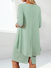 preiswerte Teelänge-Strandhochzeit Etuikleid Mutter der Braut Kleid Hochzeitsgast Eleganter Juwelenausschnitt Teelänge Chiffon halblangärmelig mit Perlen-Raffung