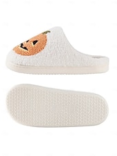 abordables Pour les femmes-Chaussons en polaire confortables sur le thème d&#039;Halloween pour femmes avec des motifs de citrouille et de crâne - chaussures d&#039;intérieur amusantes pour les fêtes d&#039;automne et d&#039;Halloween