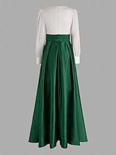 economico viola-Abito da sera A-Line elegante abito formale strascico lungo maniche lunghe scollo a V satin con plissettature e strappo per ospiti di matrimoni