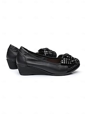 cheap Women&#039;s Flats-Women&#039;s Leather Wedge Flats with Decorative Bow and Embellished Toe – Comfortable Casual Slip-On Shoes for Everyday Wear