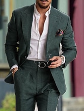 preiswerte Partyanzüge-Herren Hochzeitsanzüge Dunkelgrün Sommer Uni-Farben Slim Fit 2-teilig Einreiher Ein-Knopf