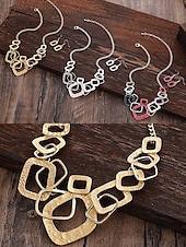 voordelige Dames ketting-dames geometrische zilveren statement ketting en oorbellen set – moderne gehamerde metalen sieraden voor feesten en formele evenementen