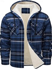 economico Giubbotti e cappotti da uomo-Per uomo Giacca da camicia Giacca con cappuccio Shacket Giacca in pile di flanella Esterno Da tutti i giorni Caldo Tasche Con cappuccio Autunno Inverno Scozzese a quadri Di tendenza Streetwear Bavero