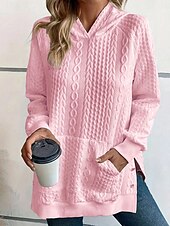 baratos Moletons e moletons-moletom feminino com capuz elegante moderno simples trabalho com capuz bolso solto manga comprida branco rosa primavera outono inverno