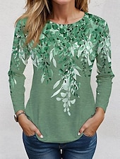 ieftine tricou floral-Pentru femei Tricou Floral Plante Casual Manșon Lung Stil Nautic Topuri obișnuite Zilnic Imprimeu Bleumarin Albastru piscină Trifoi Kaki Primăvară Toamnă