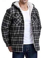 economico Giubbotti e cappotti da uomo-Per uomo Giacca da camicia Giacca con cappuccio Shacket Giacca in pile di flanella Esterno Da tutti i giorni Caldo Tasche Con cappuccio Autunno Inverno Scozzese a quadri Di tendenza Streetwear Bavero