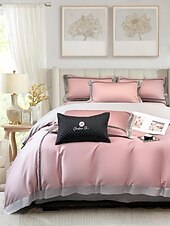baratos Coleção de elite-Conjunto de cama com capa de edredom de 4 peças, 100% algodão orgânico, tecido macio e respirável, inclui capa de edredom e fronhas para um sono confortável