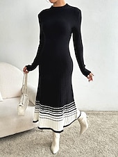 economico Abiti in maglia-Per donna Felpa Informale Stampa Colore graduale e sfumato Collo a lupetto Girocollo Manica lunga Maglie lunghe Maglia Ufficio Nero Autunno Inverno