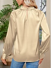 economico Top eleganti-Per donna Camicia Elegant Elegante Raso/Satin Tinta unica Signore Elegante Manica Lunga Scollo a V Top Regolari Feste Lavoro Nodo attorcigliato Nero Bianco Verde Cachi Autunno Inverno
