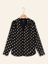 baratos Blusas e Camisas-blusa de chiffon com gola e manga julieta e bolinhas
