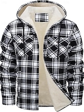 economico Giubbotti e cappotti da uomo-Per uomo Giacca da camicia Giacca con cappuccio Shacket Giacca in pile di flanella Esterno Da tutti i giorni Caldo Tasche Con cappuccio Autunno Inverno Scozzese a quadri Di tendenza Streetwear Bavero