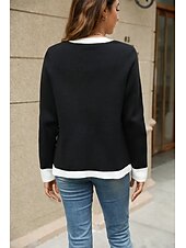 preiswerte Strickjacken und Oberbekleidung-Damen Strickjacke Modisch Täglich Farbblock V Ausschnitt Strick Langarm Normale Oberteile Stricken Arbeit Weiß / Schwarz Intensives Rosa Herbst Winter