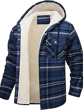 economico Giubbotti e cappotti da uomo-Per uomo Giacca da camicia Giacca con cappuccio Shacket Giacca in pile di flanella Esterno Da tutti i giorni Caldo Tasche Con cappuccio Autunno Inverno Scozzese a quadri Di tendenza Streetwear Bavero