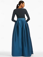 billige GUL-A-Linje Kvelds Kjole Elegant Kjole Formell Gulvlengde 3/4 Lengde Erme Juvel Hals Lomme Sateng med Glitrende Slisse